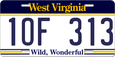 WV license plate 1OF313