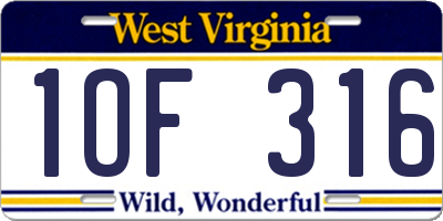 WV license plate 1OF316
