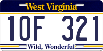 WV license plate 1OF321