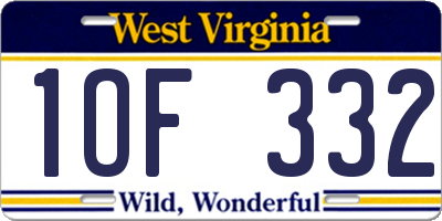 WV license plate 1OF332