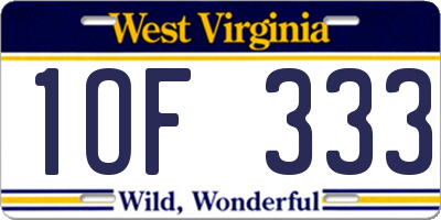 WV license plate 1OF333