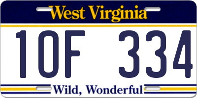 WV license plate 1OF334