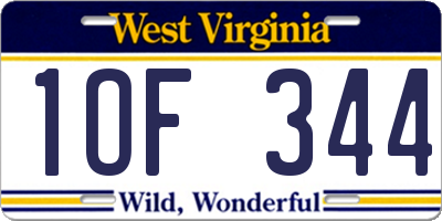 WV license plate 1OF344