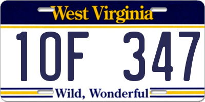 WV license plate 1OF347