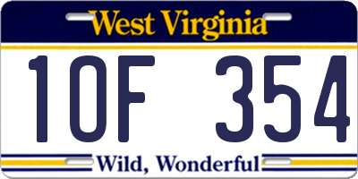 WV license plate 1OF354