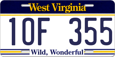 WV license plate 1OF355