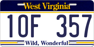WV license plate 1OF357