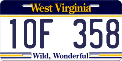 WV license plate 1OF358