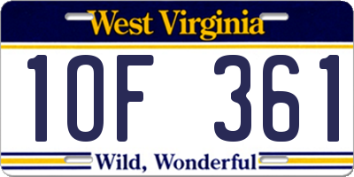 WV license plate 1OF361