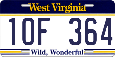 WV license plate 1OF364