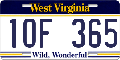 WV license plate 1OF365