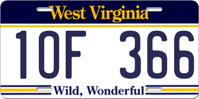 WV license plate 1OF366