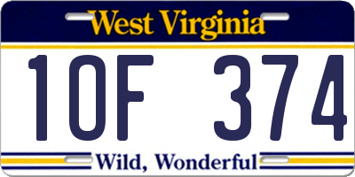 WV license plate 1OF374