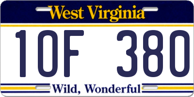 WV license plate 1OF380