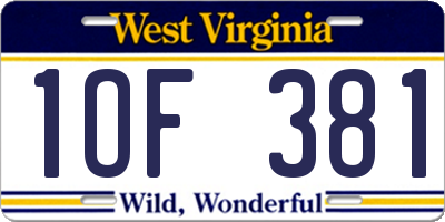WV license plate 1OF381