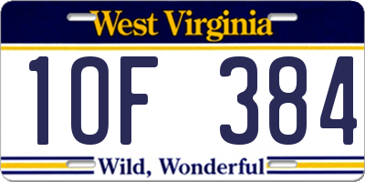WV license plate 1OF384