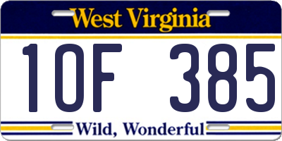 WV license plate 1OF385