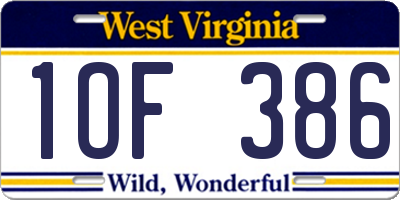 WV license plate 1OF386