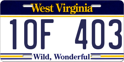 WV license plate 1OF403