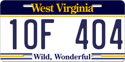 WV license plate 1OF404