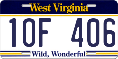 WV license plate 1OF406