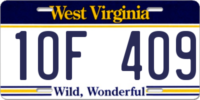 WV license plate 1OF409