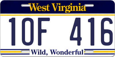 WV license plate 1OF416
