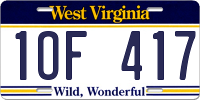 WV license plate 1OF417