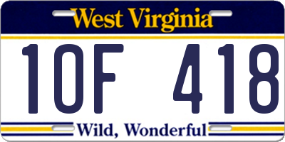 WV license plate 1OF418