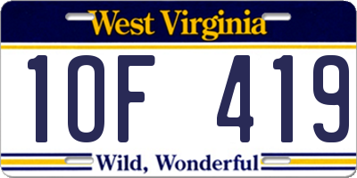 WV license plate 1OF419