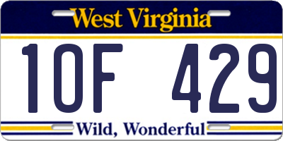 WV license plate 1OF429