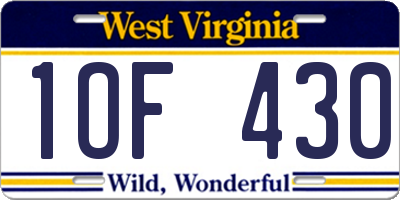 WV license plate 1OF430