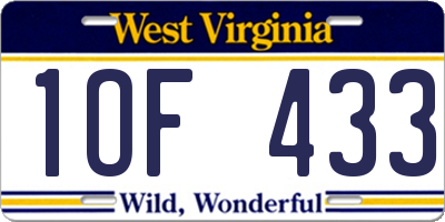 WV license plate 1OF433