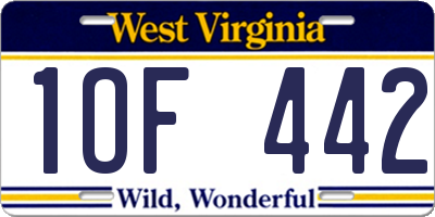 WV license plate 1OF442