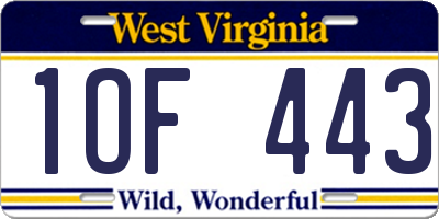 WV license plate 1OF443