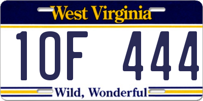 WV license plate 1OF444