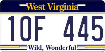 WV license plate 1OF445