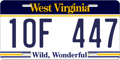 WV license plate 1OF447