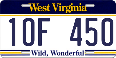WV license plate 1OF450