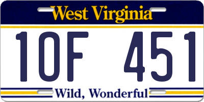 WV license plate 1OF451