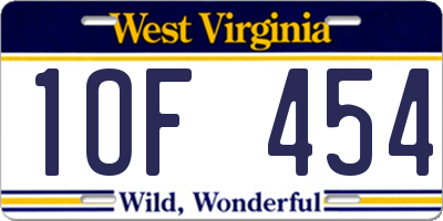 WV license plate 1OF454