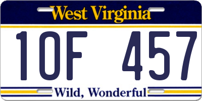 WV license plate 1OF457