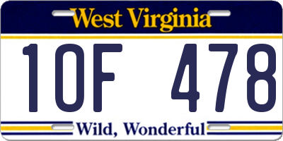 WV license plate 1OF478