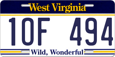 WV license plate 1OF494