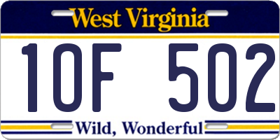 WV license plate 1OF502