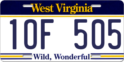WV license plate 1OF505