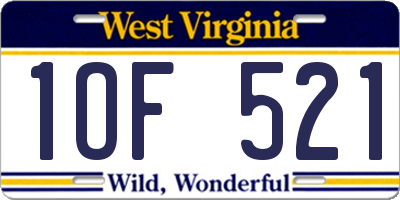 WV license plate 1OF521