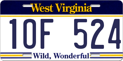 WV license plate 1OF524