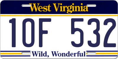WV license plate 1OF532