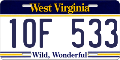 WV license plate 1OF533